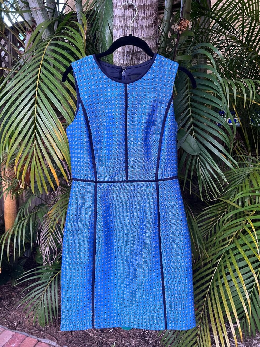 J. Crew Blue Dress with Flower Dots and Navy Piping Size 4